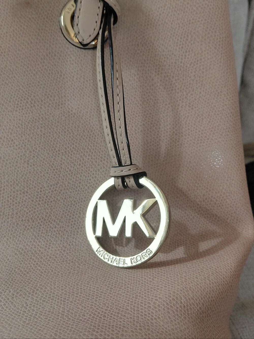 Michael Kors Peach Beige Leather Tote Shoulder Bag w Gold MK Charm